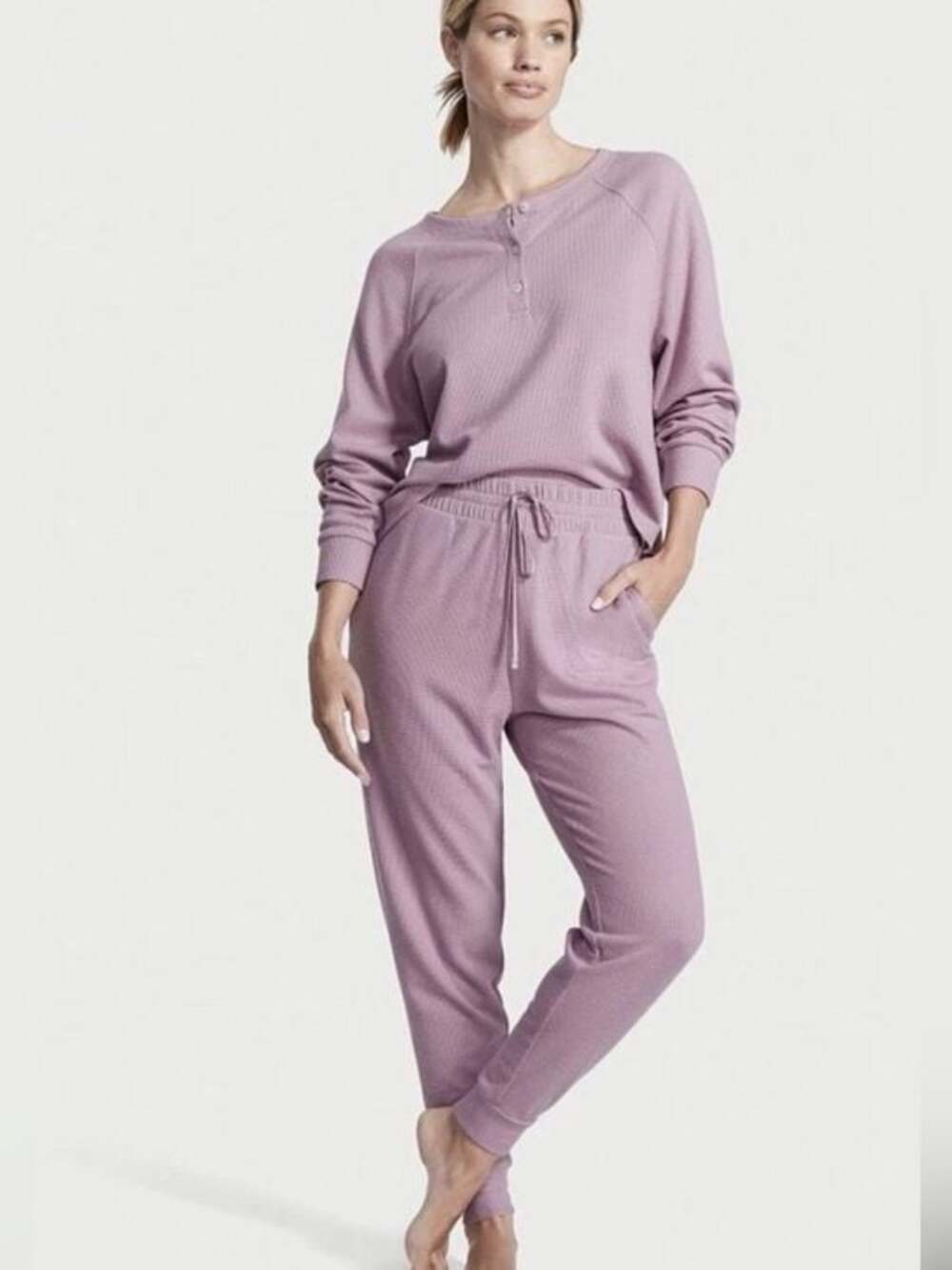 SOFT Victoria's Secret Lavender Waffle Henley & Jogger Set